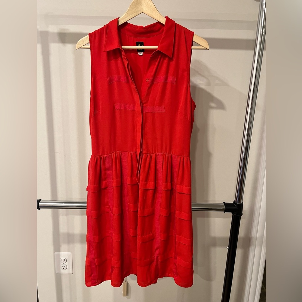 Anthro Swingy Red Sleeveless Dress with Ribbon Details